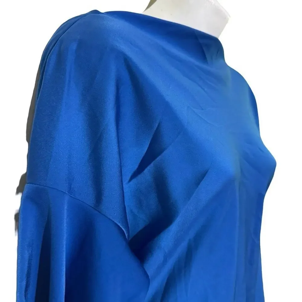 Asos Low Strappy Back Long Flare Sleeve Mini Blue Party cocktail Evening Dress 8